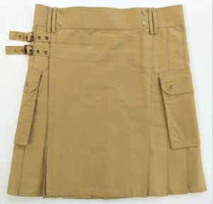 KILT - Tan Utility Kilt, 100% Cotton, Stud fastening & 2 straps, Size 36″ - Picture 1 of 2