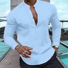 Classic Men's V Neck Button Down Shirt Long Sleeve Casual Blouse T Shirts