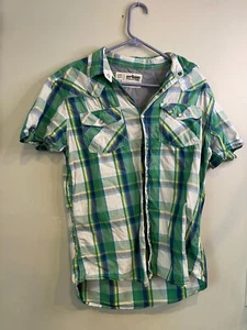 Urban Pipeline Western Men's Green Plaid Pearl Snap S/S Shirt Size Medium - Picture 1 of 5