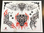 14x11 Tattoo Flash Sheet by Bullseye 2003 Iovino Tiger Panther Paw prints