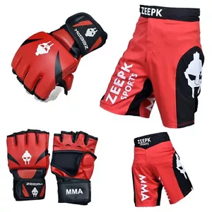 MMA UFC Sparring Grappling Boxing Fighting Shorts & Gloves Set Red/Black Color - Picture 1 of 4