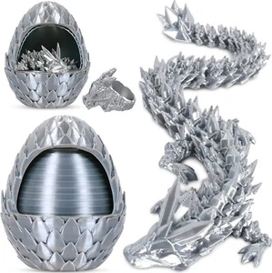 3D-gedrucktes verdrehtes Drachenei mit Drache innen & Drachenring, Silber Metallic - Bild 1 von 22