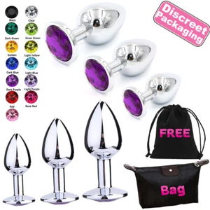 Metal Tear Drop Butt Plug 3 Sizes Silver Crystal Jewel Sex Toy Anal plugs beads - Picture 1 of 48