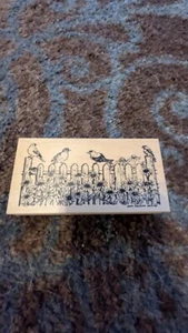 2015 Northwoods Rubber Stamps' Birds On Wood Fence W/Daisies Wooden Rubber Stamp - Picture 1 of 6
