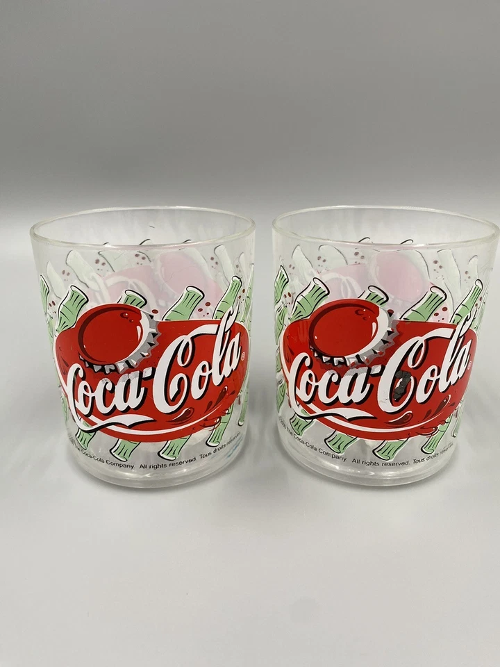 Vintage 2000 - Coca-Cola Plastic Drinking Cups Tumblers Bottles Design READ - Image 1 of 4