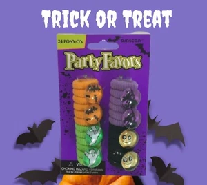 Pack of 8, orange, black, green, purple Beaded Halloween Pony Tail Hair Ties - Picture 1 of 4