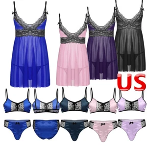 Conjuntos de lencería Sissy transparente con cuello en V para hombre de EE. UU. Mini camisón ropa de dormir con ribete de encaje - Imagen 1 de 84