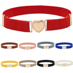 1PC Kids Belt Love Heart Shape Buckle Boys Girls Belt Solid Color Elastic Belt - Picture 1 of 22