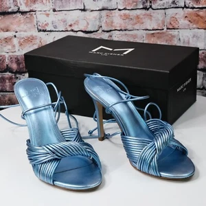 Mark Fisher:  Brista Twist Ankle-Tie Stiletto Sandals in Metallic Blue - Picture 1 of 5