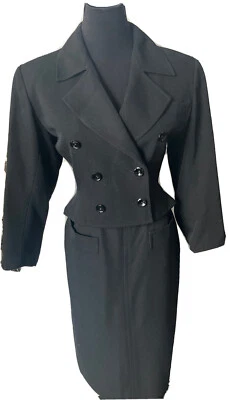 De colección. Traje Falda Doble Pecho Negro YVES SAINT LAURENT -RIVE GAUCE Años 80 38 Nuevo con Etiquetas Foto 1 de 4