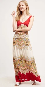 NWT Anthropologie Plenty By tracey Reese Boteh Maxi Paisley sari Jersey Dress XS - Picture 1 of 6