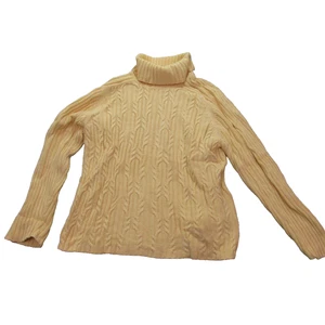 Suéter Karen Scott Mujer XL Amarillo Tejido con Cable Cuello Alto Pullover Algodón Acogedor - Imagen 1 de 8