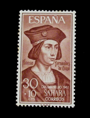 Selos da Espanha Saara Espanhol Scott B69 Alonso Fernandez de Lugo 1961 Estado perfeito, sem marca de charneira - Imagem 1 de 2