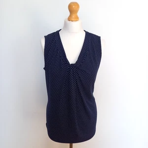 Jones New York L UK 14 16 Navy Mini Polka Dot Sleeveless Top V Neck BNWT - Picture 1 of 9