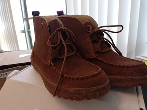 Minnetonka Sz 9 TEALEY Leather Suede Tie Ankle Boots Brown *NIB - Picture 1 of 7