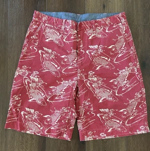 Polo Ralph Lauren Shorts Men 32x10 Red Chinos Koi Fish Relaxed Fit Resort Aloha - Picture 1 of 9