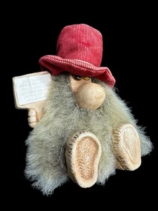 Vintage Troll Figurine Corduroy Hat Beard Sign 6" - Picture 1 of 10