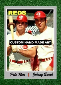 Pete Ros Johnny Bench Cincinnati Reds 1970 Style Custom Made Baseball Art Card - Picture 1 of 2