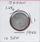 JAPON 10 SEN 1940 RÈGLE HIROHITO, FLEUR DE CERISIER DOUBLE PÉTALE FLANQUÉE DE POINTS WIT
