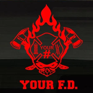 Adesivo decalcomania vigili del fuoco o volontario teschio fiamma pompiere 13" PERSONALIZZATO! - Foto 1 di 1
