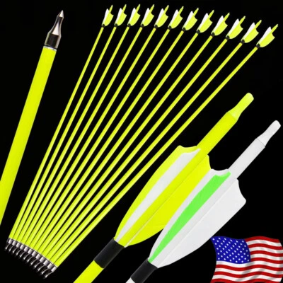 SHARROW 12X Archery Carbon Arrows 30" SP500 Feathers Tips Recurve Compound Bow Hunting