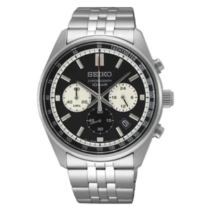 SEIKO SSB429P1 SSB429 QUARTZ CHRONOGRAPH STEEL BLACK DIAL WATCH - Picture 1 of 3
