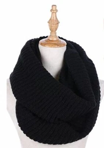 Dimore Womens Winter Ribbed Knit Infinity Circle Loop Scarf Thick Ribbed Black - Picture 1 of 7