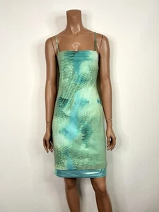 Vtg Roberto Cavalli Just Cavalli Turquoise Blue Scale Print Dress 38 XS - Picture 1 of 10