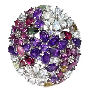 925 Sterlingsilber Ring Oval Amethyst Aquamarin Peridot Edelstein Größe 8.5 - Bild 1 von 14
