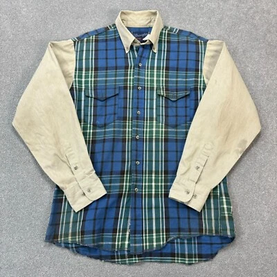 Wrangler Shirt Adult Large 16-34 Blue Brushpopper Striped X-Long Tails Mens - Image 1 of 4