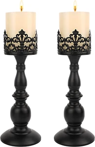 Candle Holders for Pillar Candles Gothic Matte Black Vintage Tall Candle Holders - Picture 1 of 12
