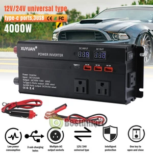 Car Power Inverter 4000W DC 12V to AC 110V 3 USB & Type-C & 3 AC Outlets Charger - Picture 1 of 19