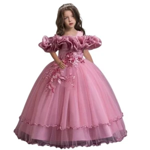 Elegant Girls’ Party Dress – Long Mesh Embroidered Bridesmaid & Ball Gown - Picture 1 of 6