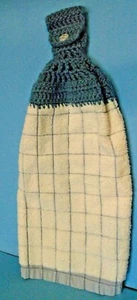 Hanging Kitchen Dish Towels Crochet Blue & White Handmade Blue & White Button - Picture 1 of 3