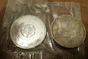1965 Queen Elizabeth & 1964 $1 Confederation Canada Silver Dollar .800 - Picture 1 of 5