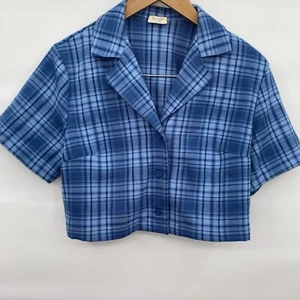 Camicia BRANDY MELVILLE cropped top donna J. Galt blu a quadri manica corta - Foto 1 di 4