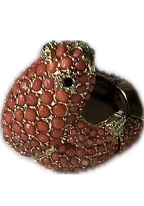 Frog Ring Coral Pink Gold Tone Stretch Band - Picture 1 of 6