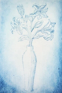 Radierung „Lilien in Vase“, original signiert T. Ehmke, 2021 - Bild 1 von 5