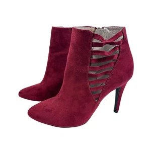 Kelly Katie Burgunderrot Wildleder Cutout Stiletto-Absatz Stiefeletten Damen 6,5 Party - Bild 1 von 11