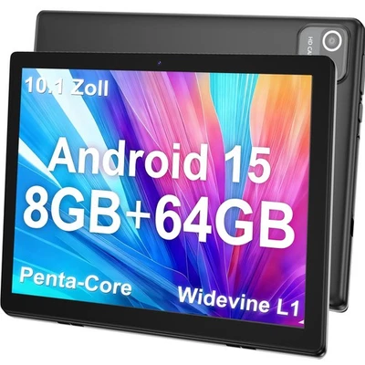 WIFI Tablet 10.1 Zoll Android 15 mit 8GB RAM 64GB ROM Bluetooth Dual Camera IPS - Bild 1 von 4