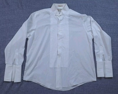 Bill Blass Formal Wear White Cotton Blend Pleated Mens Tuxedo Shirt 17 1/2 34/35 - Image 1 of 4