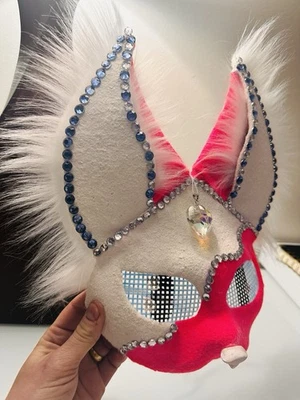 Therian Mask Alien Cat Design White and Pink (Very Bright) Cosplay Mask - Image 1 of 4