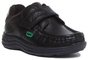 Kickers Reason Strap Infants Leather Moccasin School Shoe In Black Size UK 8 -12 - Picture 1 of 8