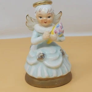 Vintage Ceramic Angel Figurine With Gold Accents Holding Flower Japan MCM - Picture 1 of 10