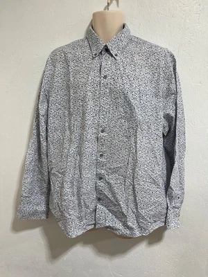 Cutter & Buck Men's Large Blue White Floral Long Sleeve Dress Shirt - Image 1 of 3