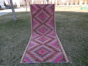 1970s Vintage Geometrical Caucasian Kilim Runner - 3'11'' x 9'6'' - Picture 1 of 12