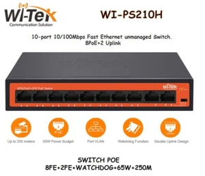 WI-PS210H WI-TEK 8FE+2FE Uplink Unmanaged 250M Long Range CCTV PoE Switch - Picture 1 of 2