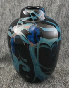 JOHN BYRON 1977 Black Art Glass Hand Blown VASE Signed - 6 1/8" - Picture 1 of 7