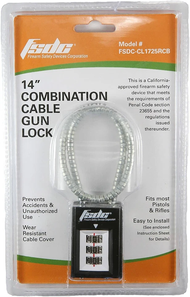 FSDC Firearm Safety California Approved 14-inch Combination Cable Gun Lock - Image 1 of 4
