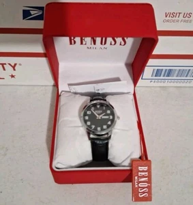 Benoss Milan Men’s Watch Stainless Steel Back Genuine Leather Band New w/ Box - Picture 1 of 8